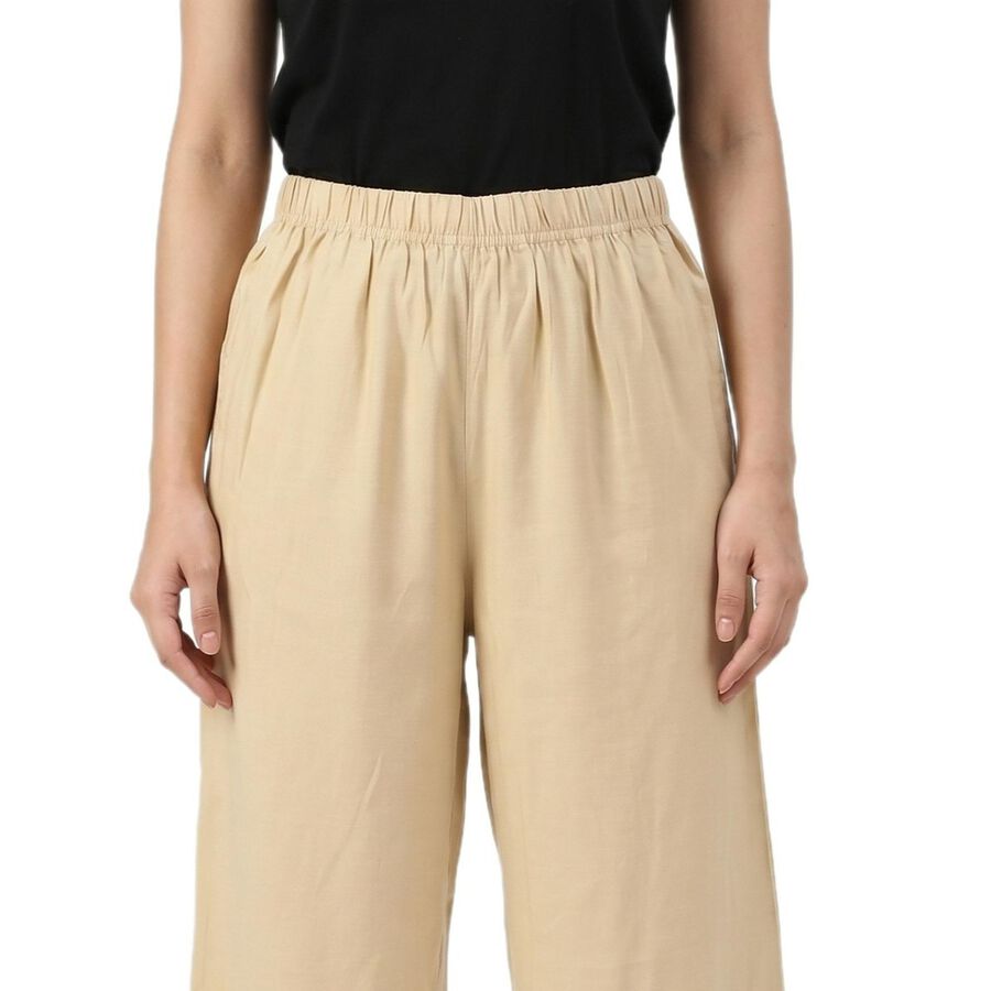 Women's Beige Regular Fit Solid Palazzos, Beige, large