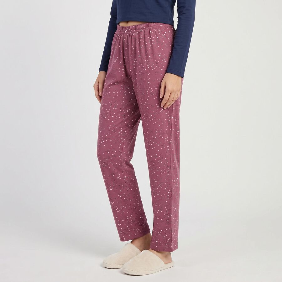 Women's Purple Straight Fit Printed Lounge Pyjama, बैंगनी, large