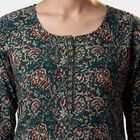Women's Green Cotton Notch Neck Floral Printed Kurti, Dark Green, small