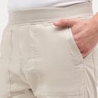 Men's Light Beige Slim Fit Elastic Waist Casual Trousers, Silver, small