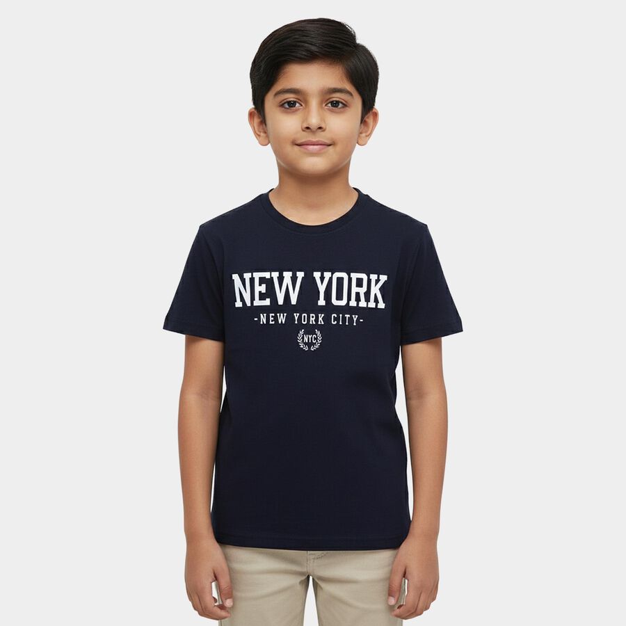 Boys' Half Sleeves T-Shirt, Navy Blue, large