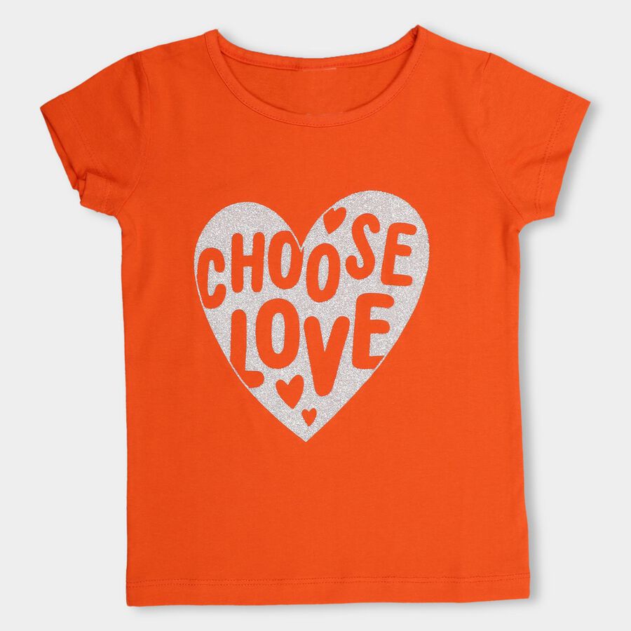 Girls' 100% Cotton T-Shirt , मूँगा (कोरल), large image number null