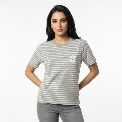Women's Grey Round Neck Regular T-Shirt