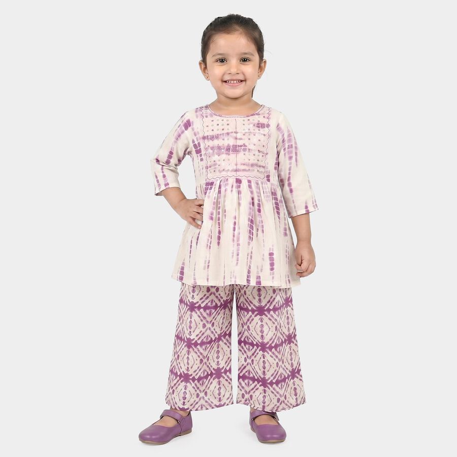 Girls Lilac Round Neck Fusion Set Upper and Bottom Set, लाइलेक, large