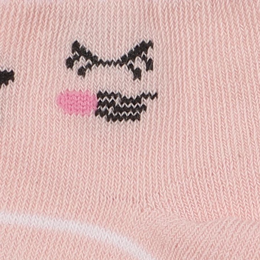 Girls' Soft Pink and White Regular Fit Cartoon Face Ankle Socks Pack of 2, हल्का गुलाबी, large