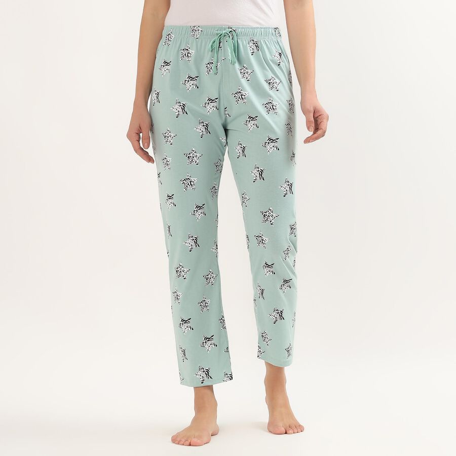 Women's Light Sage Green Regular Fit Solid Cotton Pyjama, हल्का हरा, large