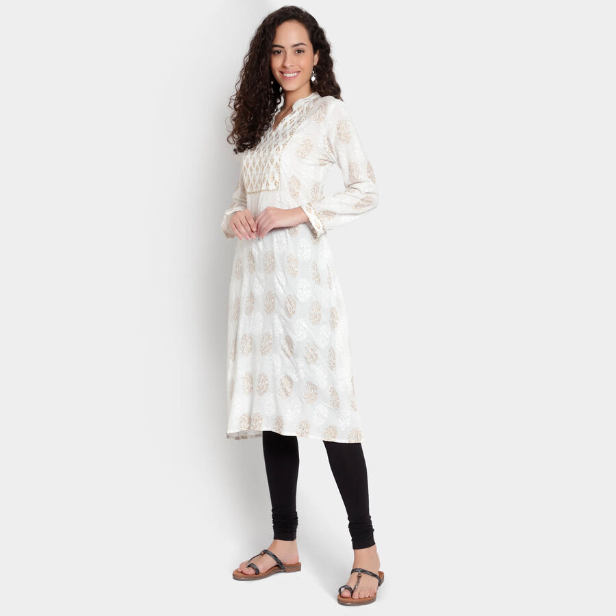 3/4th Sleeves Flared Kurta, White, large image number null