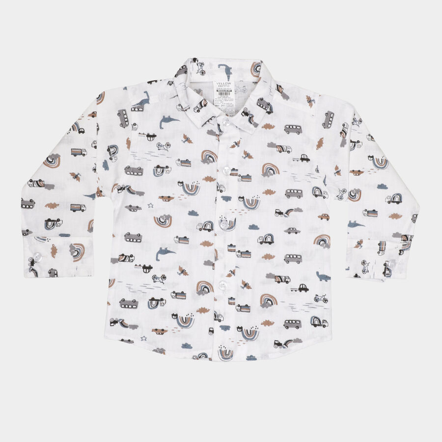 Infants Cotton Printed Casual Shirt, White, large image number null
