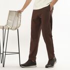 Men's Brown Slim Fit Casual Trousers, भूरा, small