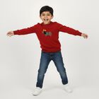 Boys Bright Cherry Red Crew Neck Casual Pullover, लाल, small image number null