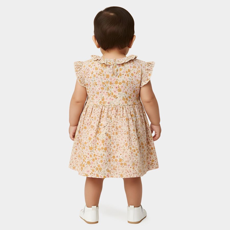 Infants' Off White Regular Fit Floral Printed Ruffle Collar Frock, Off White, large