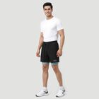 Men's Black Regular Fit 2-in-1 Sports Shorts, Black, small