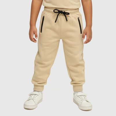Boys' Soft Beige Elastic Waist Pyjama with Zippered Pockets
