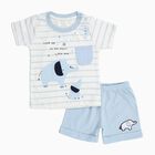 Infants' Light Blue Cotton Round Neck Elephant Printed Baba Suit, Light Blue, small