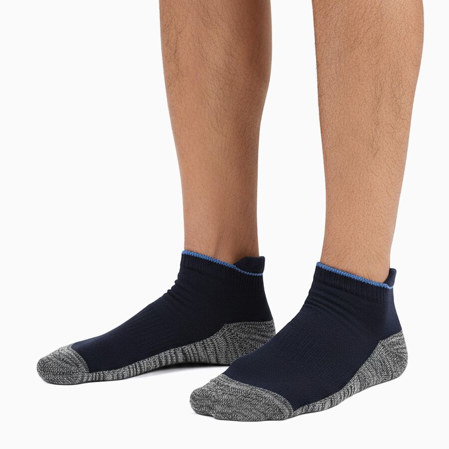 Men's Dark Navy Blue and Black Ankle Length Socks Pack of 3, White, large