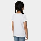 Girls' White Cotton Round Neck Casual T-Shirt, White, small