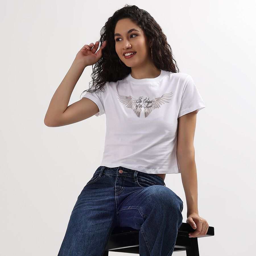 Ladies' 100% Cotton Round Neck T-Shirt , White, large image number null