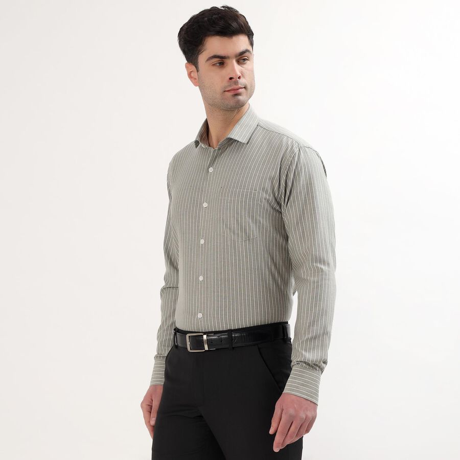 Men's Sage Green Spread Collar Striped Formal Shirt, Dark Green, large