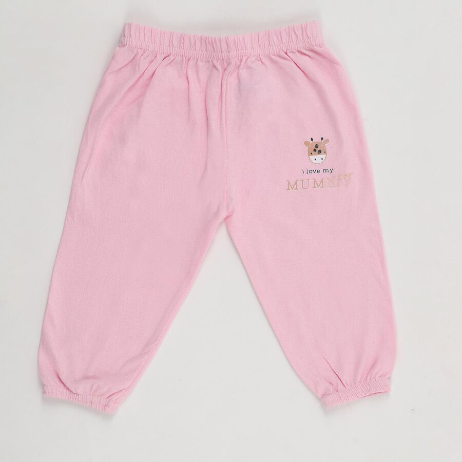 Infants Soft Pink Elastic Waist Printed Cotton Pyjama, हल्का गुलाबी, large image number null