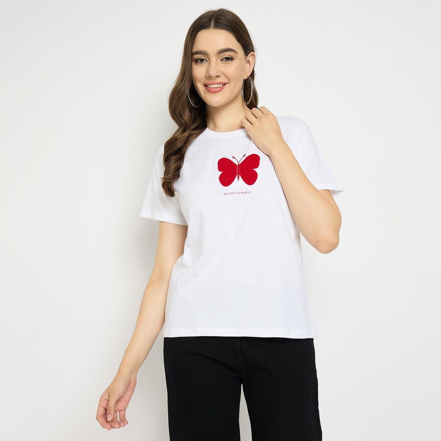 Ladies' Cotton Round Neck T-Shirt, White, large image number null