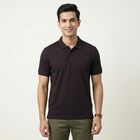 Men's Wine Cotton Polo Neck Casual T-Shirt, वाइन, small