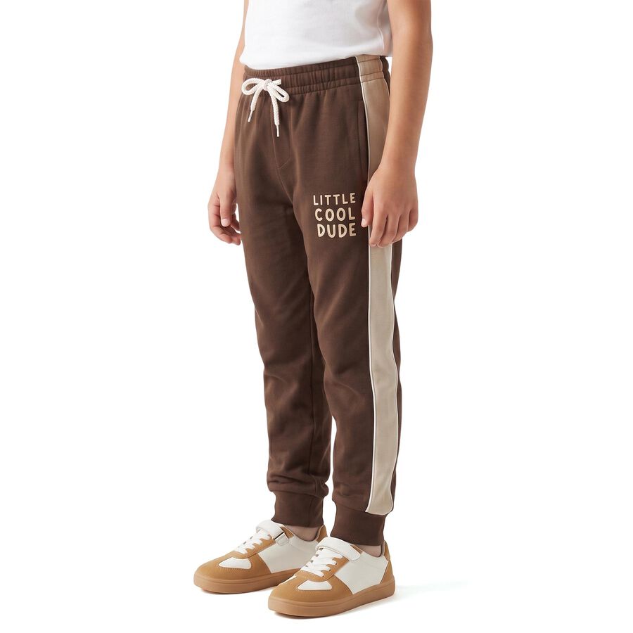 Boys Brown Jogger Fit Text Pyjama, भूरा, large