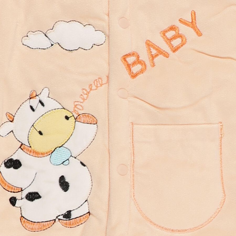 Infants' Peach Round Neck Minimalist Baba Suit, पीच, large image number null