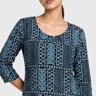 Women's Navy Blue Scoop Neck Printed Straight Kurti, Dark Blue, small