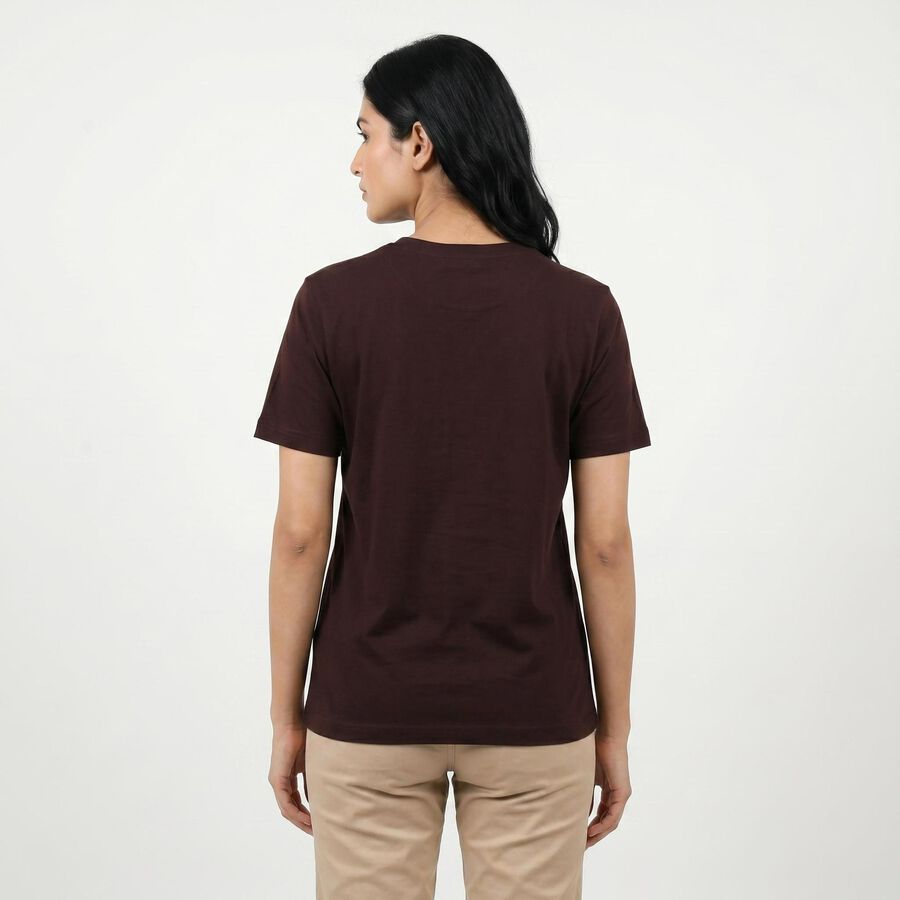 Women's Wine Round Neck Regular T-Shirt, Wine, large