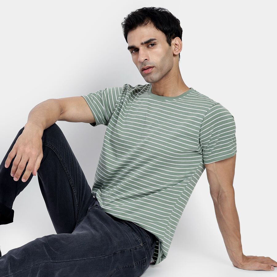 Men's Round Neck Half Sleeves T-Shirt, Light Green, large image number null
