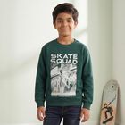 Boys' Green Crew Neck Pullover Sweatshirt, गहरा हरा, small