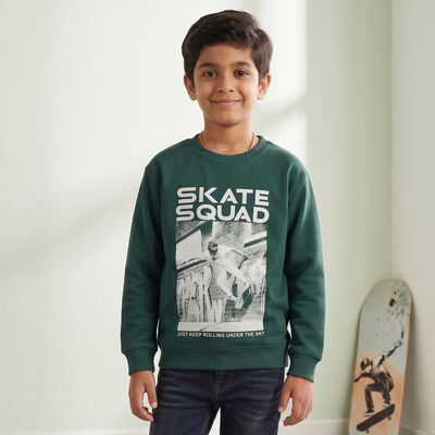 Boys' Green Crew Neck Pullover Sweatshirt
