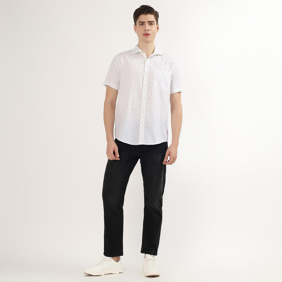 Men's Snow White Cotton Half Sleeve Classic Casual Shirt, White, large