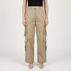 Women's Beige Straight Fit Cargo Trousers, Beige, small