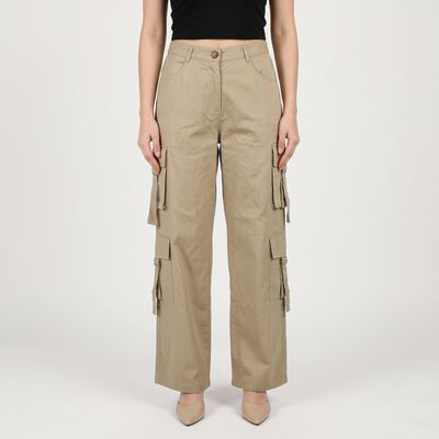Women's Beige Straight Fit Cargo Trousers