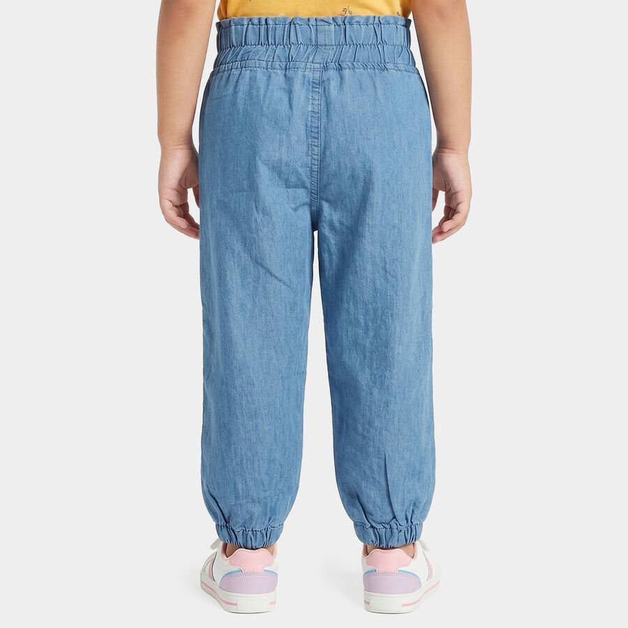Girls Light Blue Jogger Fit Embroidered Jeans, Mid Blue, large