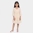 Girls' Off White V-Neck Tiered Dress, ऑफ व्हाइट, small
