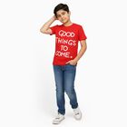 Boys Bright Cherry Red Crew Neck Casual T-Shirt, Red, small image number null