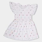 Girls' White Heart Printed Ruffled Sleeve A-Line Frock, Off White, small image number null