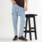 Men's Light Blue Straight Fit Cargo Jeans, Light Blue, small image number null