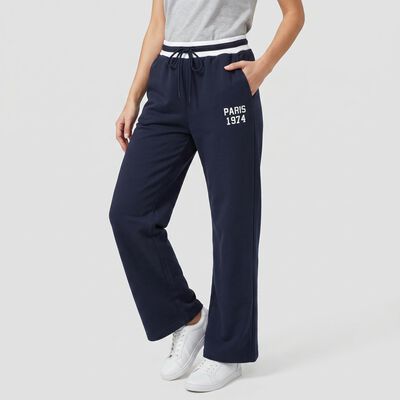 Women's Navy Blue Straight Fit Printed Track Pants