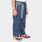 Girls' Navy Blue Wide Leg Paperbag Waist Jeans, गहरा नीला, small