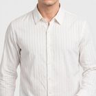 Men's White Striped Casual Shirt, Off White, small