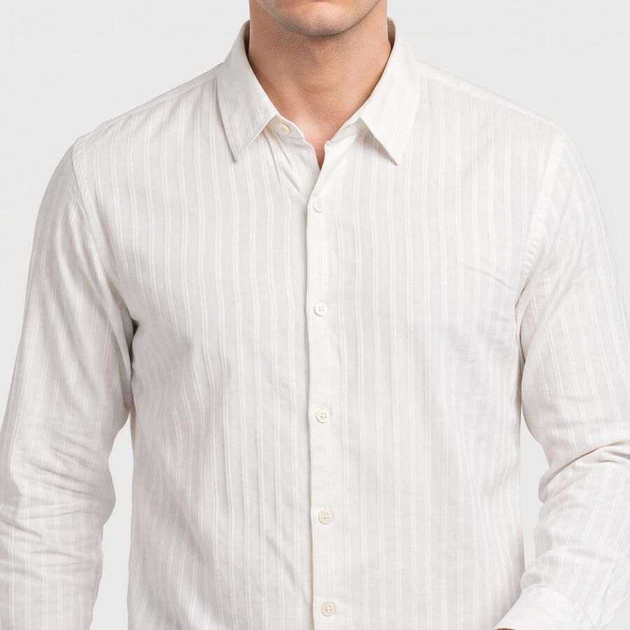 Men's White Striped Casual Shirt, Off White, large