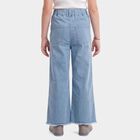 Girls' Light Blue Wide Leg Frayed Hem Jeans, Mid Blue, small