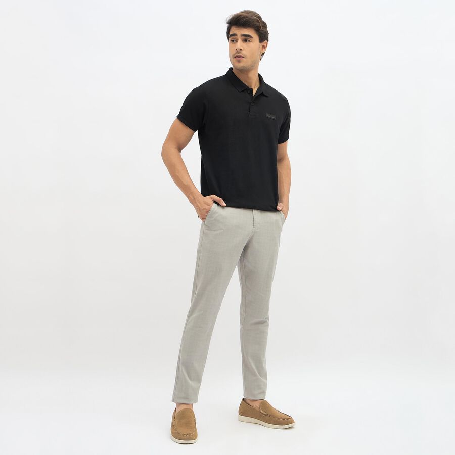 Men's Light Grey Slim Fit Flat-Front Casual Trousers, Light Grey, large image number null