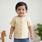 Infants Beige Cotton Round Neck Regular Fit Shirt, Beige, small