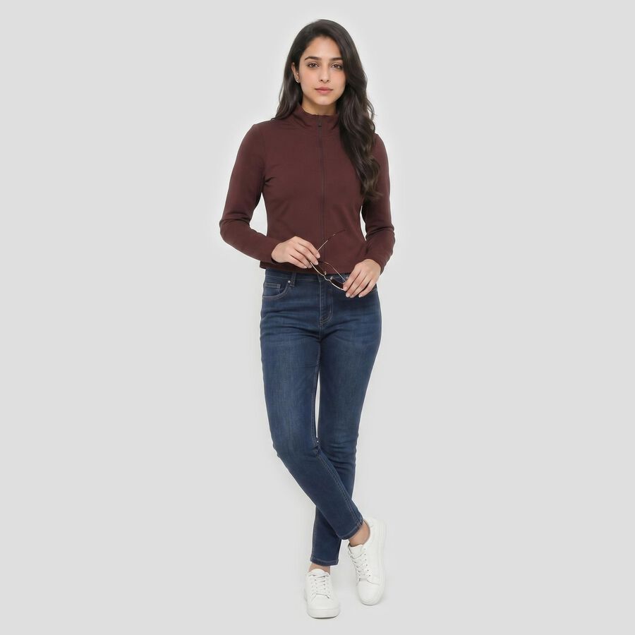 Women's Wine High Neck Windbreaker Jacket, Wine, large