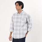 Men's White Cotton Full Sleeve Classic Collar Checkered Shirt, Off White, small
