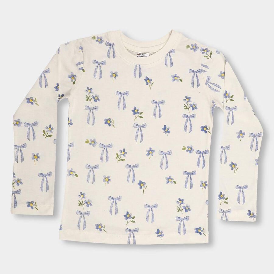 Girls' Off White Cotton Round Neck Casual Top, ऑफ व्हाइट, large image number null